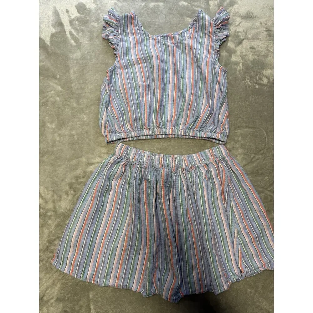 GAP‎ Kids Blue Stripe Skirt Set XL Youth Girls Two Piece Crop Top Outfit Linen